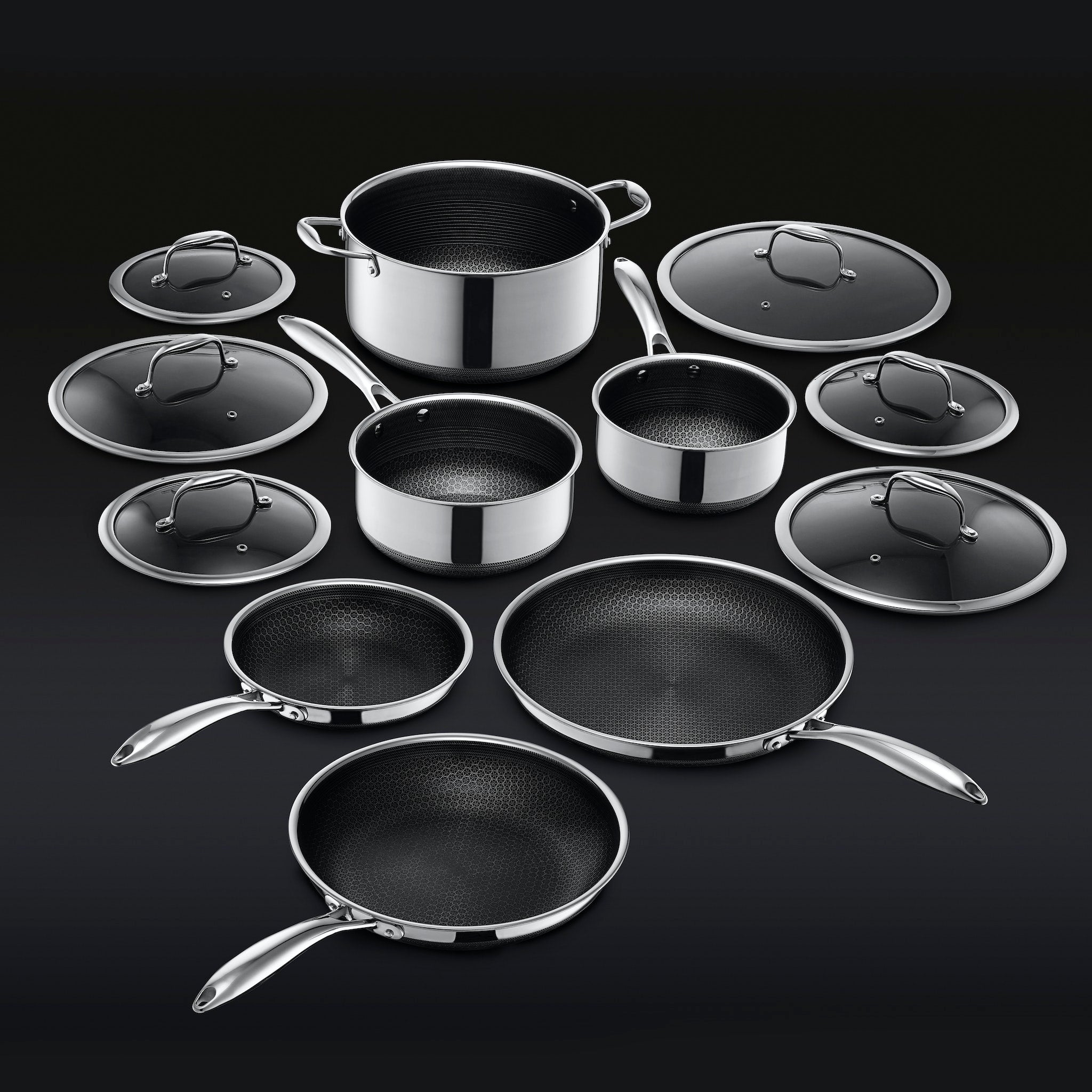 Set de Sartenes y Ollas HexClad Hybrid, 12 Piezas | HexClad México