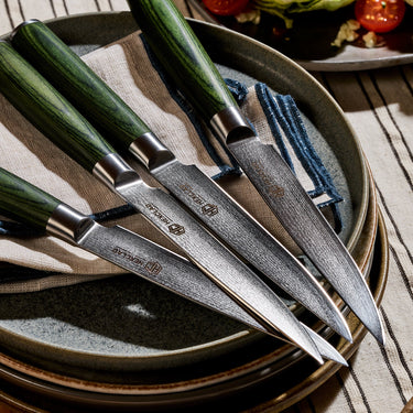 Damascus Steel Steak Knife Set, 4-pc (Green)