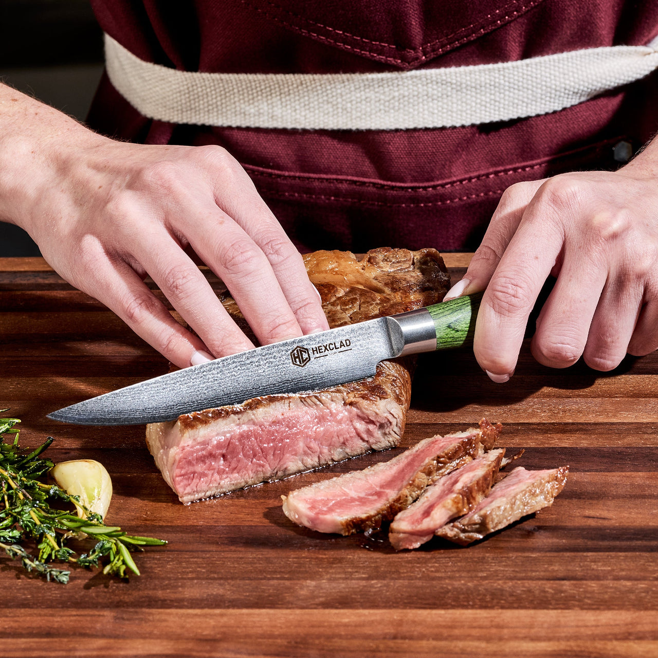 Set de Cuchillos para Steak de Acero Damasco, 4 piezas (Verde)