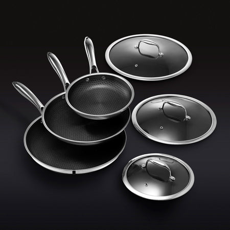 Set de Sartenes Hybrid con Tapa de HexClad, 6 Piezas