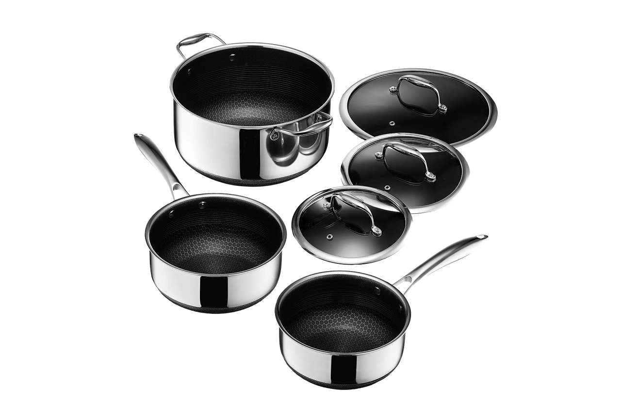 Set de Ollas Hybrid con Tapas de HexClad, 6 Piezas