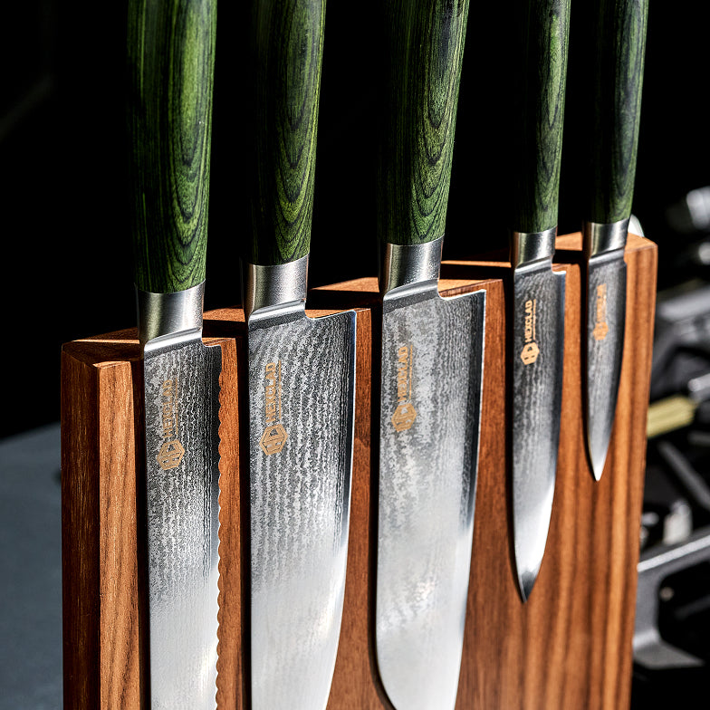 Set de Cuchillos Japoneses Damascus de 7 Piezas – Edición Verde