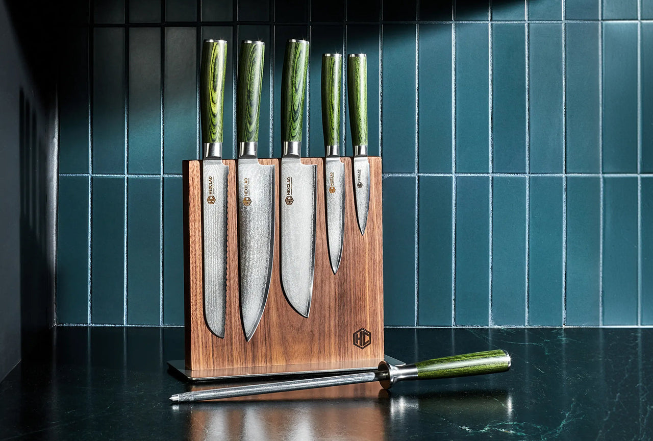 Set de Cuchillos Japoneses Damascus de 7 Piezas – Edición Verde