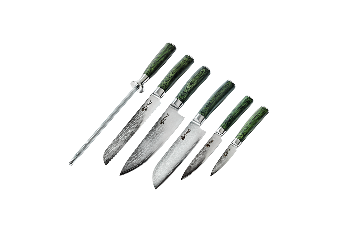 Set Esencial de Cuchillos de Acero Damasco Japonés, 6 Piezas
