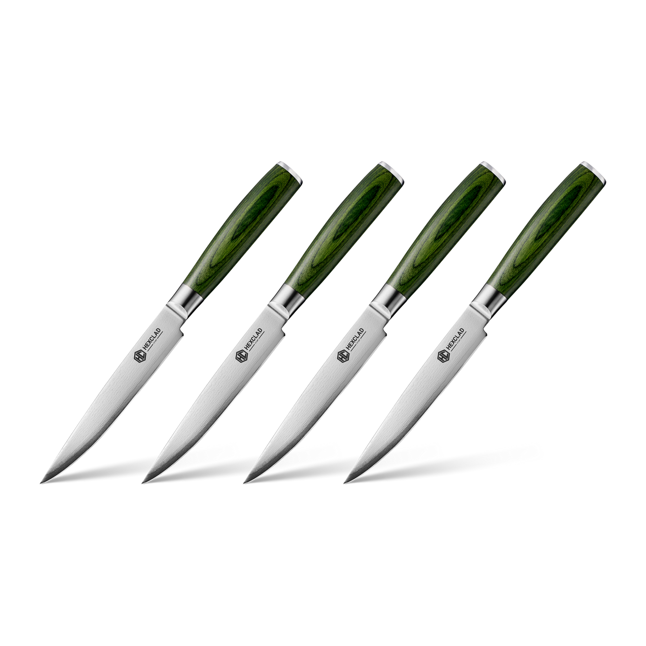 Set de Cuchillos para Steak de Acero Damasco, 4 piezas (Verde)